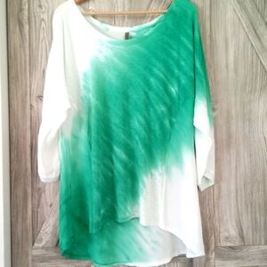 XCVI Green and White Tye Dye Top L/XL